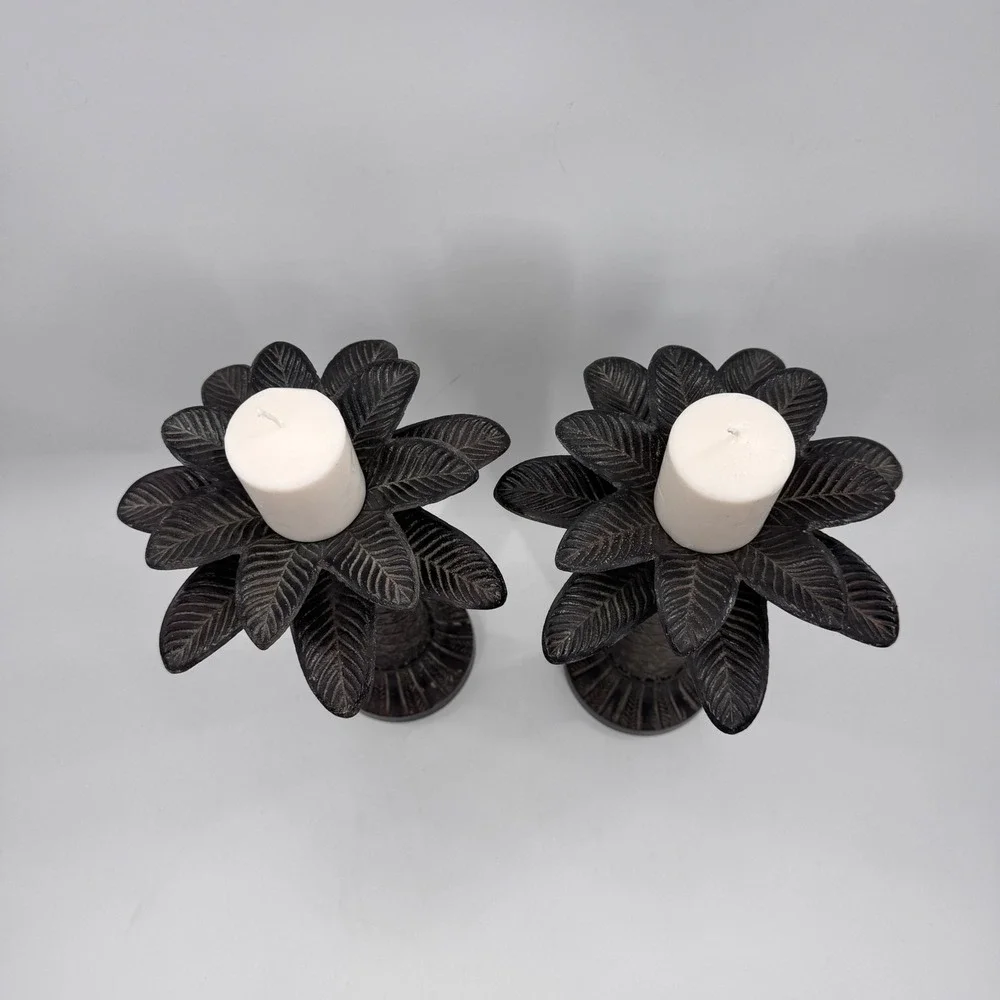 Vintage Iron Palm Tree Candle Holders Pair 15